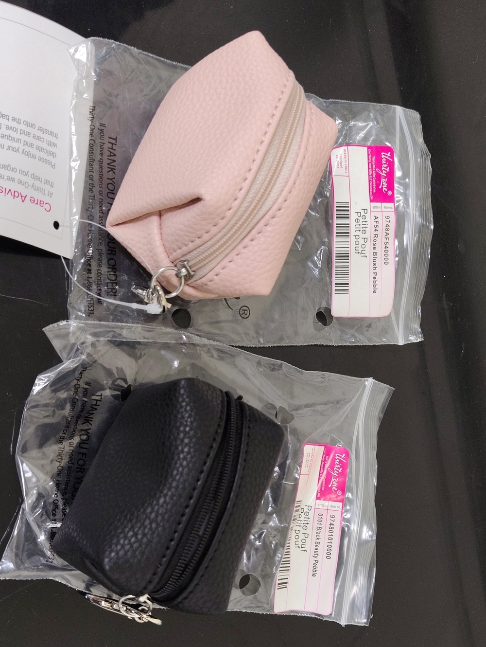 thirty-one Blush Pink and Black Pebbled Mini Pouch Set